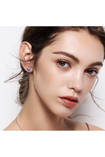OEM Daizy Heart Earrings in S925 Silver / Rhodium with Zirconia Stone - Amethyst
