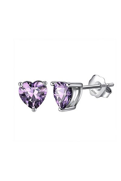 OEM Daizy Heart Earrings in S925 Silver / Rhodium with Zirconia Stone - Amethyst