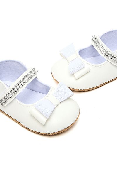 R&B White Velcro Strap Booties for girls