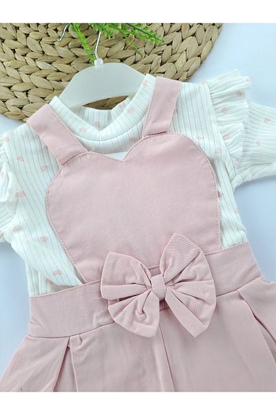 Butik Girl's Linen Salopet Shorts Dress Bodysuit Set of Two (Can Be Used Separately) Premium Quality