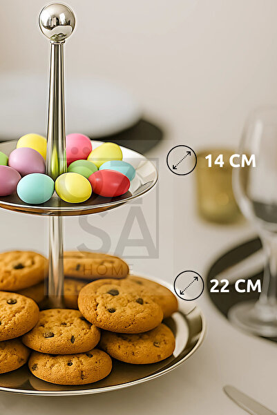 ÖzSa Home Medium Silver Tiered Presentation Catering Plate 18/10 Stainless Steel