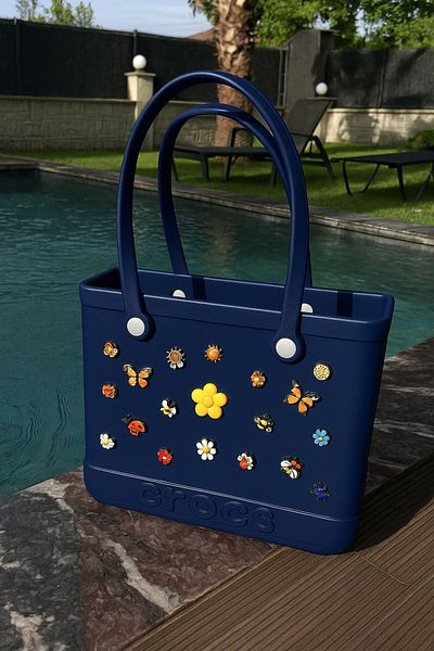 Madam Kifi Croslite Plastic Beach Bag Navy Blue