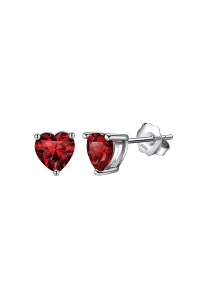 OEM Daizy Heart Earrings in S925 Silver / Rhodium with Zirconia Stone - Red
