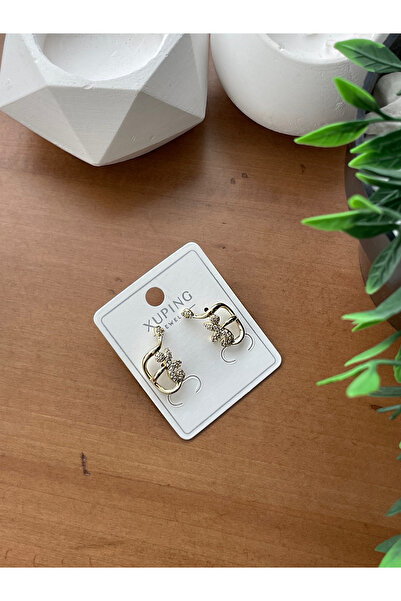 JELLY Women's Xuping Steel Gold Color Zircon Stone Flower Detailed Design Cartilage Earrings