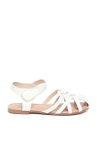 R&B White Strappy Flat Sandals For Girls