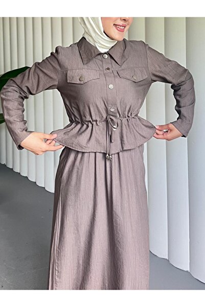 Modamorfo Φόρεμα Gilet με μεταλλικό κουμπί και δεμένο στη μέση - Toprak