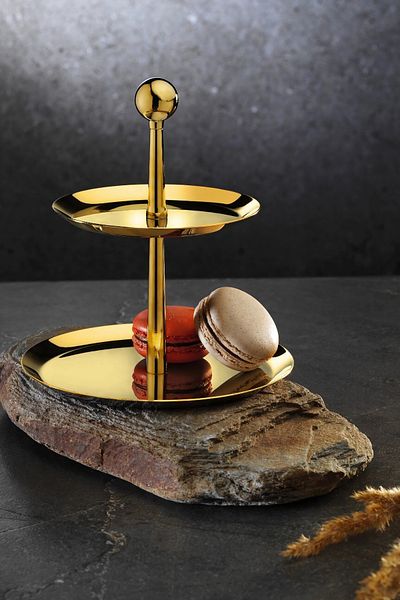 ÖzSa Home Small Titanium 18/10 Stainless Steel Tiered Presentation Stand 15 cm Pedestal Presentation Stand