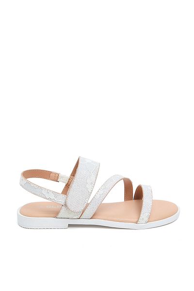 R&B White Laced Slingback Flat Sandals For Girls