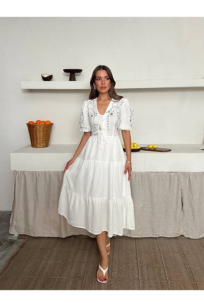 AÈC PRIVÈ Women's New Season Summer Long Embroidered Muslin Dress
