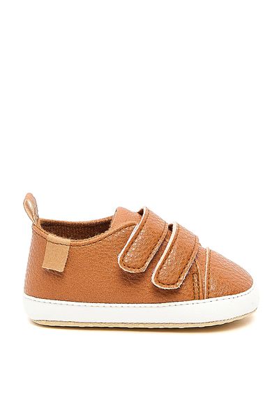 R&B Brown Textured Velcro Strap Booties for boys