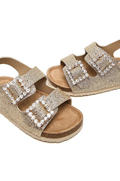 R&B Gold-colored Shimmer Velcro Strap Comfort Sandals For Girls