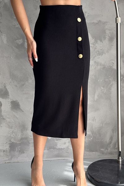 EUROMODA Women's Slit, Button Detailed Pencil Skirt