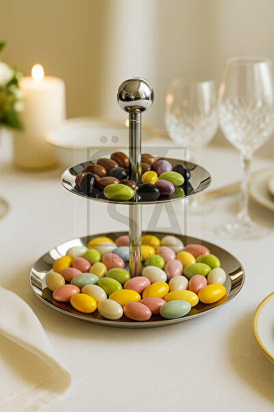 ÖzSa Home Small Silver 18/10 Stainless Steel Tiered Presentation Stand 15 cm Pedestal Presentation Stand