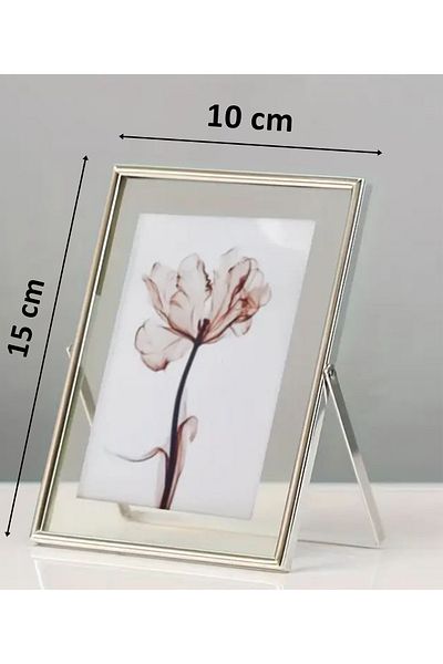 Verda Çerçeve 10X15 cm Silver Metal Frame! Stylish Decorative Photo Frame! Pedestal Double Glazed Frame