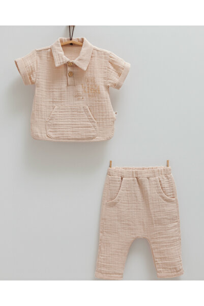 Caramell Beige Muslin Shirt-Pants Set