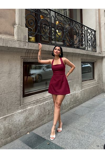 MY LİKA Mini Square Neck Halter Dress
