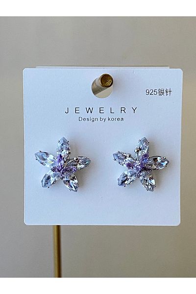 Çelik Crystal Stone Flower Earrings