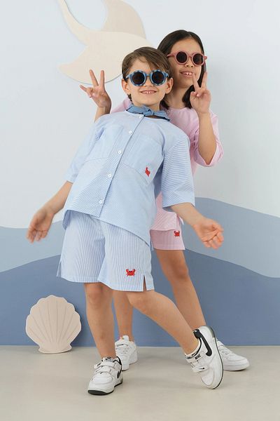 Mioma Kids Striped Embroidered Suit Blue