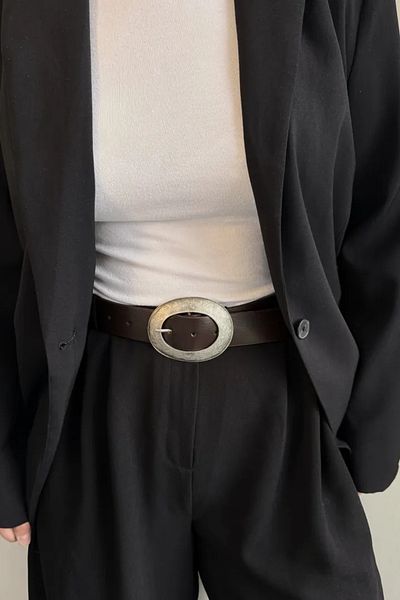 LEONAS Oval Antique Buckle Women's Belt Massi Bitter Brown