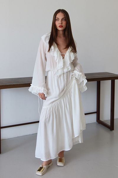 Laluvia Rochie Toulon albă cu guler cu volane - 204126