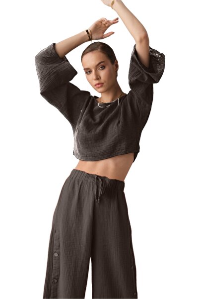 clavia Muslin Two-Piece Summer Suit, High Waist Wide Leg Pants, Spanish Sle Crop Bustier, Bottoming Top Set