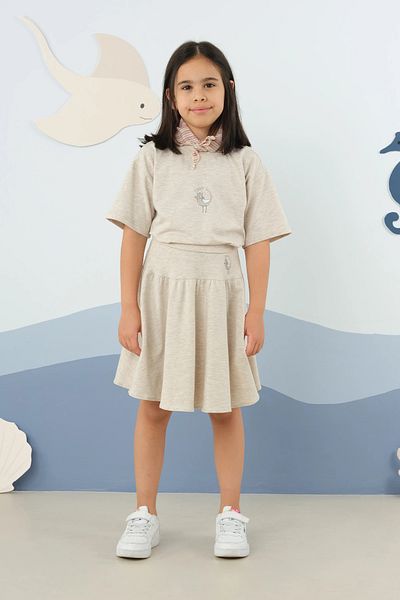 Mioma Kids Printed Skirt Suit Brown