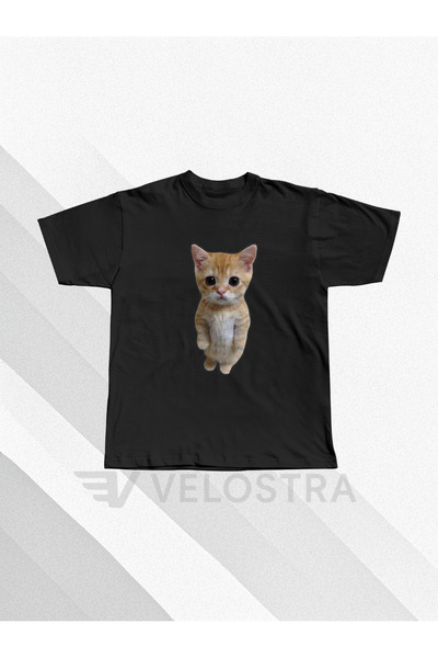 Velostra Unisex Stand Up pisică cu imprimeu bumbac moale supradimensionat tricou