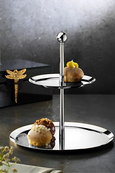 ÖzSa Home Medium 18/10 Stainless Steel Tiered Presentation Stand Pedestal Presentation Stand
