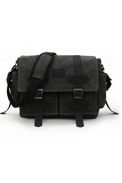 DARK COTTON 7156 Baltimore Black Anthracite Water Resistant Canvas Shoulder Laptop School Postman Travel Outdoor Bag