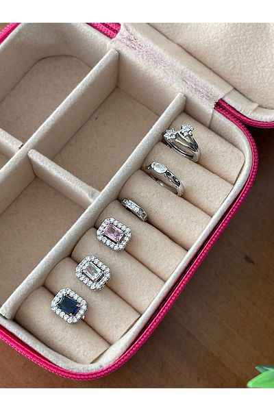 JELLY Women's Steel Silver 6-Piece Colorful Zircon Baguette Stone Detailed Combination Earring Set
