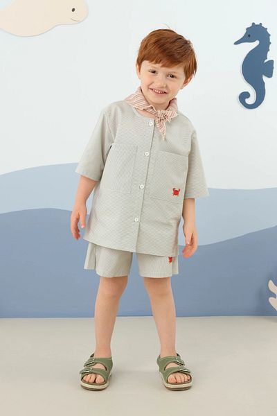 Mioma Kids Striped Embroidery Suit Green