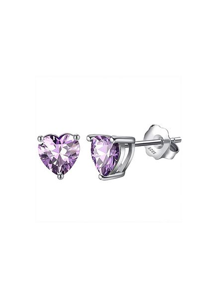 OEM Daizy Heart Earrings in S925 Silver / Rhodium with Zirconia Stone - Lavender