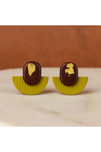 kaikosa Special Design, Handmade Polymer Clay Green Brown Leafy Lightweight Handmade Handmade Earrings