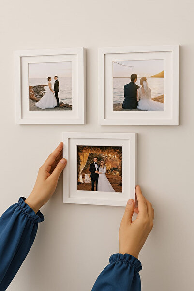 hobicehayaller PVC Camlı 20x20 CM Sök-tak Anı Çerçevesi! Yapışkanlı Kare Pasportulu 3 Lü Çerçeveler