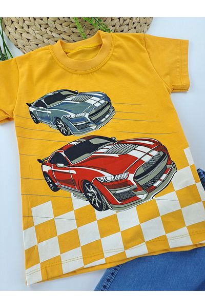 Butik Boy's Car Printed Denim Shorts T-Shirt Set of Two