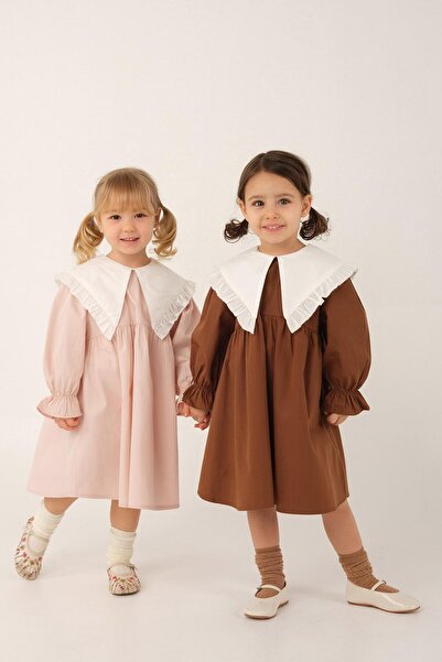 Mioma Kids Yakası Fırfırlı Elbise Kahve