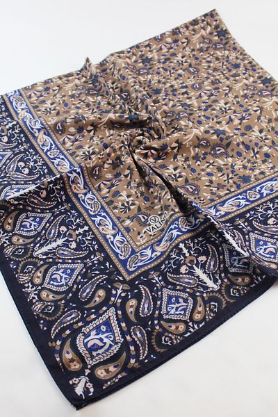 Valino 120x120 Ethnic Pattern Βαμβακερό Φουλάρι λουλουδιών - Navy Blue