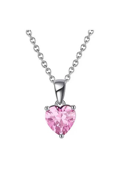 OEM Daizy Necklace with Heart Pendant S925 Silver / Rhodium / 45cm with Zirconia Stone - Pink