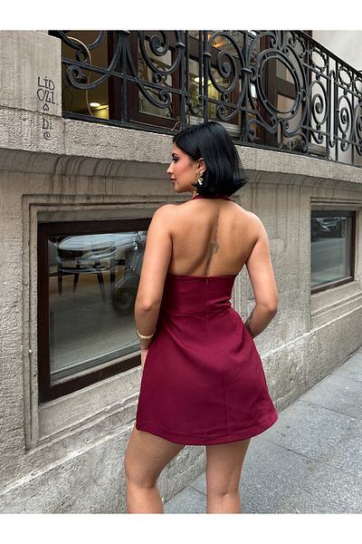 MY LİKA Mini Square Neck Halter Dress