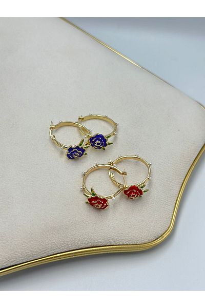 MyladyAccessoriess Rose and Pearl Detail Premium Hoop Earrings Red