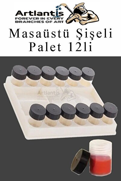 Artlantis Kapaklı Şişe Resim Paleti 12 li 1 Paket Şişeli Boya Palet Kabı Siya...