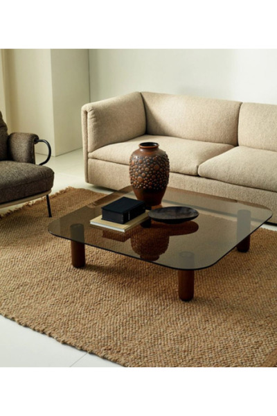 Mobilya Stant Most Abiete Bronz Cam Orta Sehpa Ahşap Ayak (90X90)(EVİNİZE TESLİM)