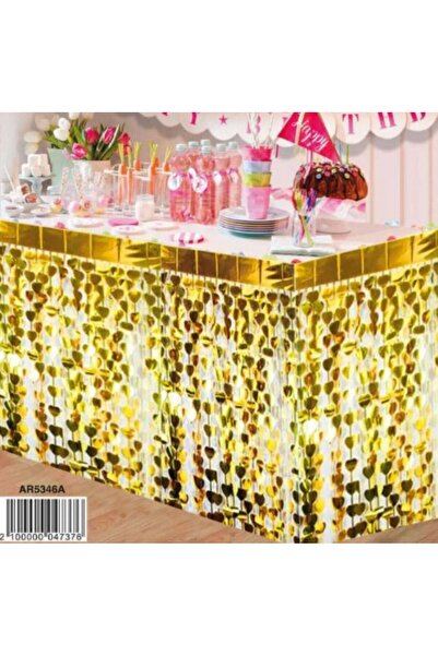 PartAntalya Metalik Folyo Kalpli Gold Altın Renk Püskül Masa Eteği Masa Püskü...