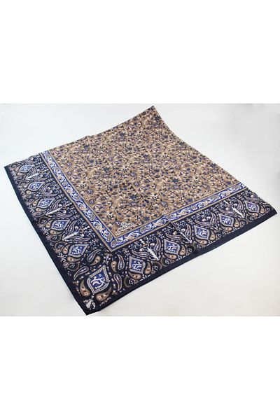 Valino 120x120 Ethnic Pattern Βαμβακερό Φουλάρι λουλουδιών - Navy Blue