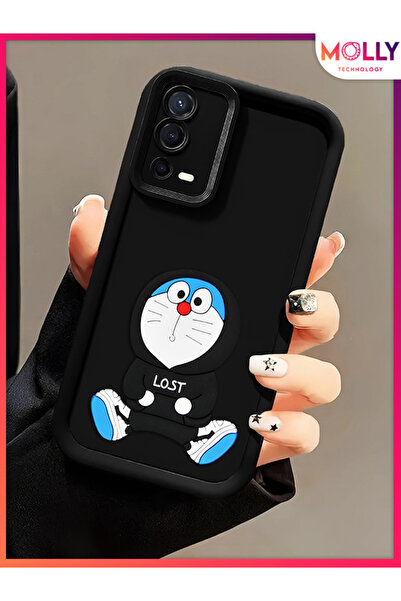 Molly Oppo A55 İçin Siyah Kenarları Kalın 3d Kabartmalı Sevimli Doraemon Sili...