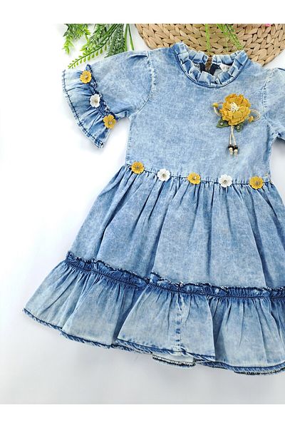 Butik Rochie de vară din denim pentru fete cu detalii florale
