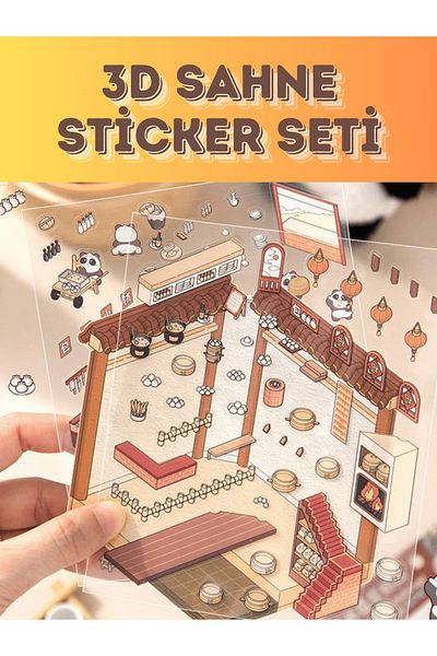 Mielibon Panda Dim Sum House 3D Sticker Set |   DIY Isometric Scene Sticker Set