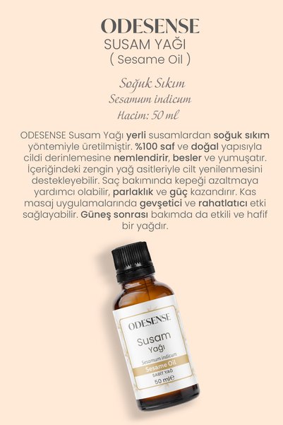 ODESENSE Sesame Oil 50 ml Cold Pressed 100% Natural and Pure Skin and Hair Care Oil Massage Oil