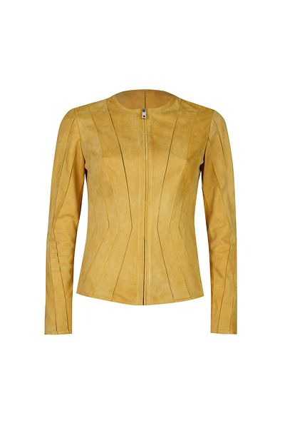 Desa Bienna Yellow Women's Paneled Suede Leather Jacket