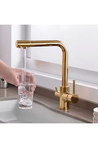 Rain Drop De la Robinetul Meu Baterie Sanitara Chiuveta Bucatarie cu 3 cai, cu iesire pentru filtru de apa purificata, auriu stral